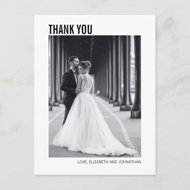 Simple Typografy Wedding Foto Vielen Dank Postkarte (Vorderseite)