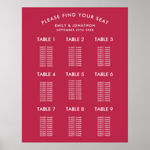 Simple Typography Magenta Wedding Seating Chart Poster