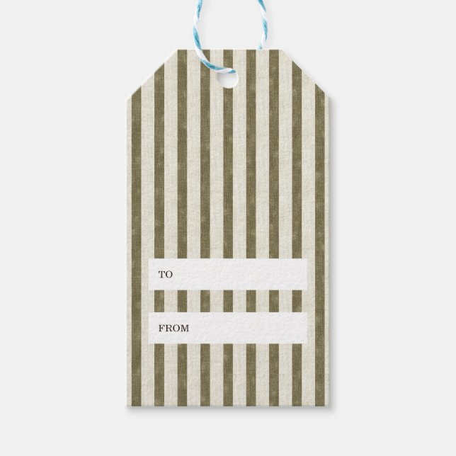 Simple Vintage Green Stripes Christmas Gift Tag Geschenkanhänger (Vorderseite)