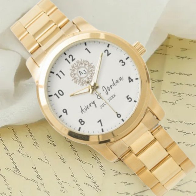 Simple Vintage Monogram Couple Names Armbanduhr (Von Creator hochgeladen)
