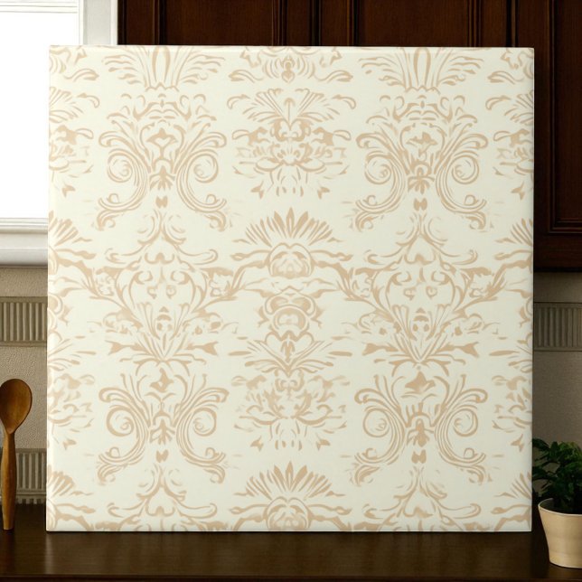 Simple Warm Soft Beige Damask Fliese (Von Creator hochgeladen)