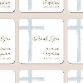 Simple Watercolor Blue Cross Thank You Baptism Quadratischer Aufkleber