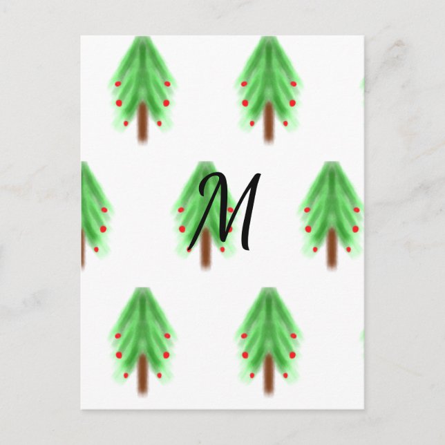 Simple watercolor Christmas pattern add monogram  Postkarte (Vorderseite)