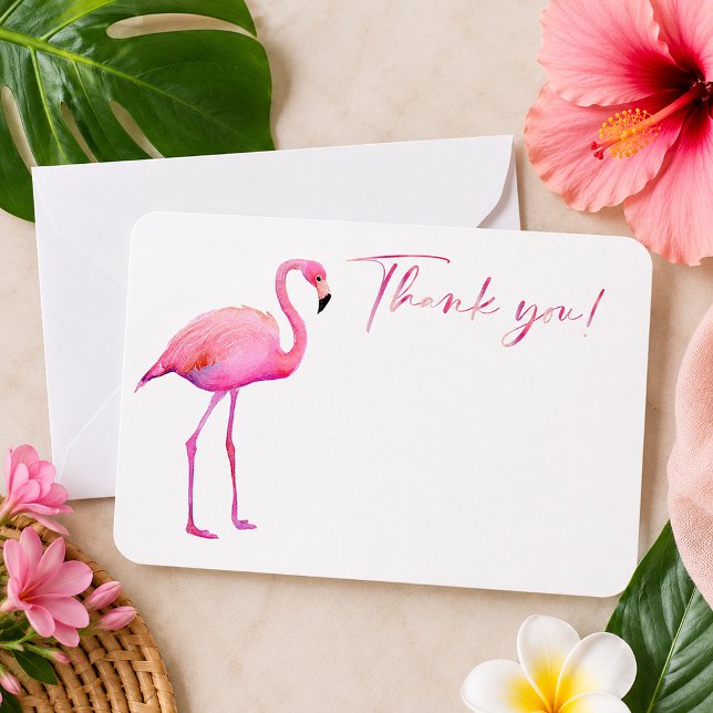 Simple Watercolor Flamingo Dankeschön Karte (Tropical thank you stationery)