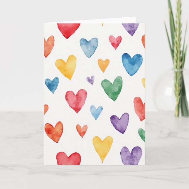 Simple Watercolor Hearts Pattern Card Karte (Vorderseite)