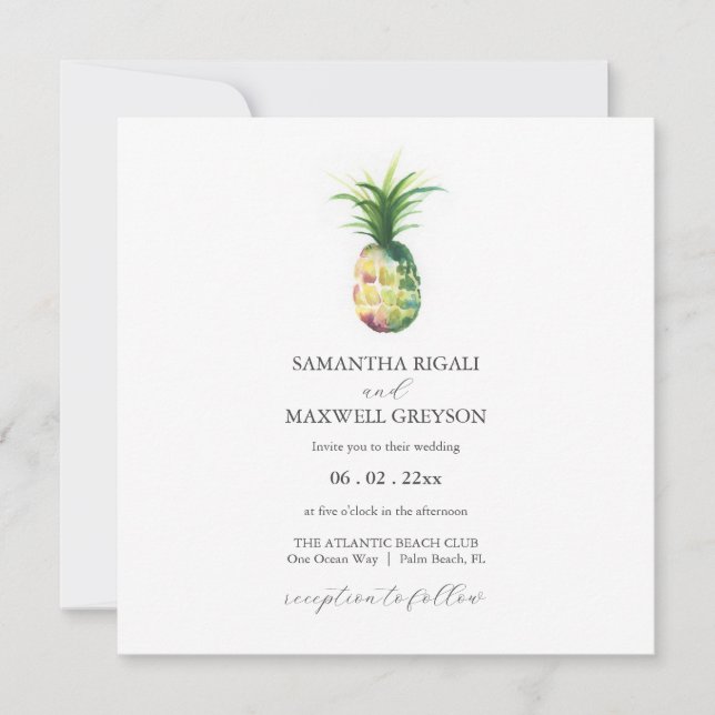 Simple Watercolor Pineapple Wedding Invite Einladung (Vorderseite)