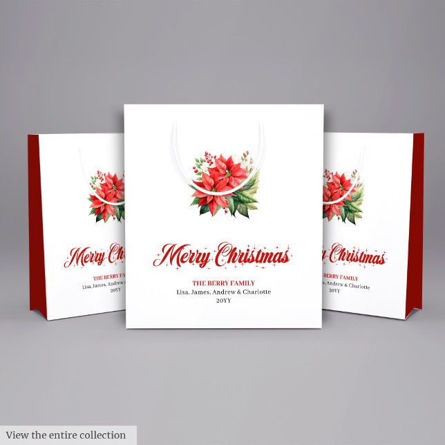 Simple Watercolor Red Poinsettia Holiday Gift Bag Mittlere Geschenktüte (Simple Watercolor Red Poinsettia Holiday Gift Bag)