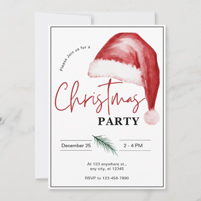 Simple Watercolor Weihnachten-Party Einladung (Vorderseite)