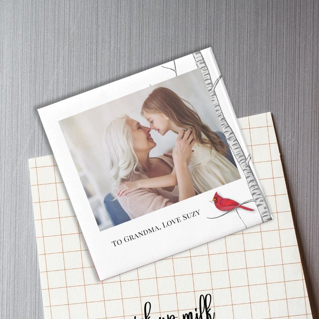 Simple Watercolor Winter Red Cardinal Birch Tree  Magnet (Winter red cardinal and birch tree photo magnet)