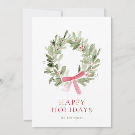 Simple Watercolor Wreath & Bow No Photo Feiertagskarte