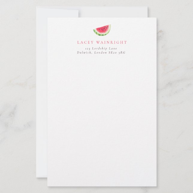 Simple Watermelon Summer Name & Address Briefpapier (Vorderseite)