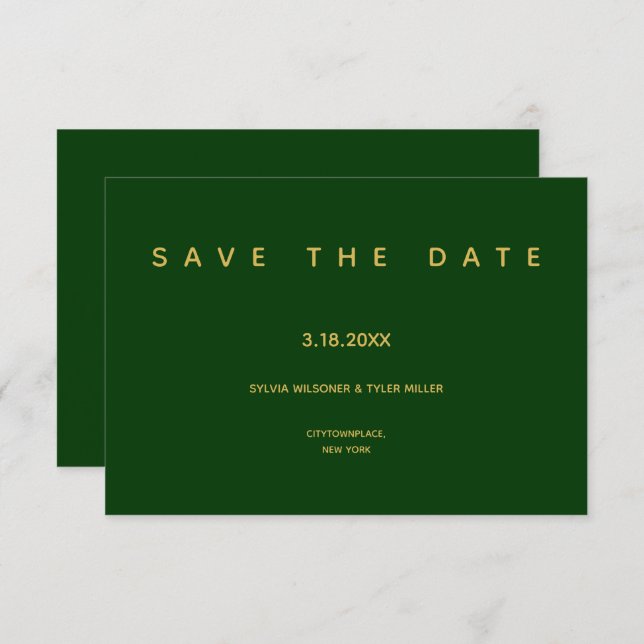 Simple Wedding Emerald Green Minimalistisch Save The Date (Vorne/Hinten)