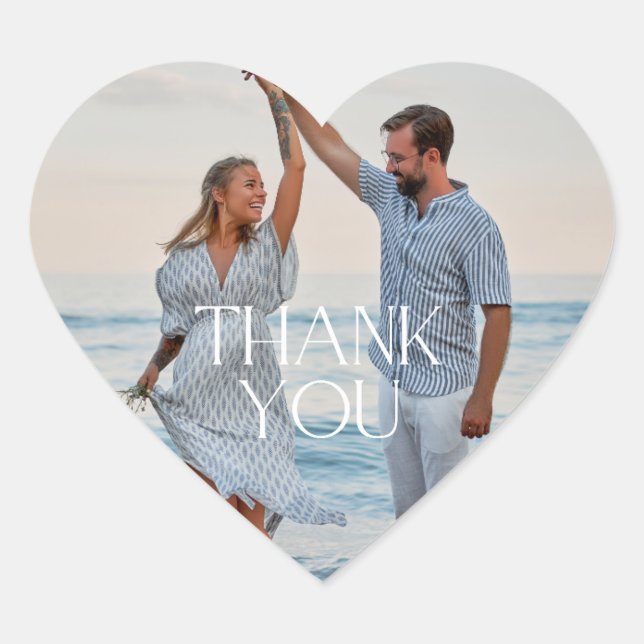 Simple Wedding Foto Vielen Dank Herz-Aufkleber (Vorderseite)