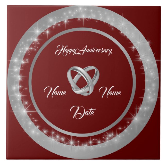 Simple Wedding Rings Customize Silver Anniversary Fliese (Vorderseite)