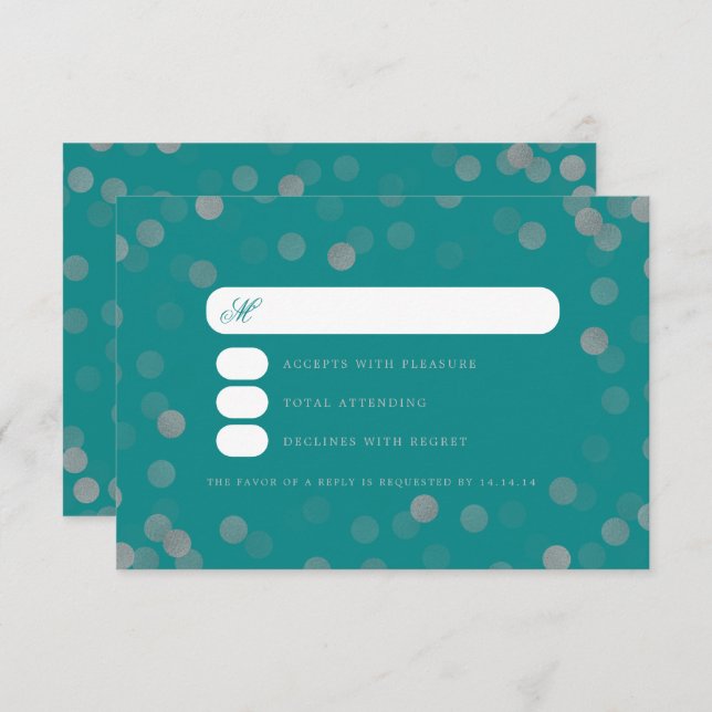 Simple Wedding Silver Confetti UAWG Aquamarin RSVP Karte (Vorne/Hinten)