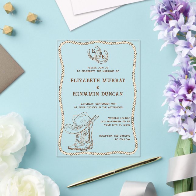 Simple Western Horseshoe Monogram Barn Wedding Acryleinladungen (In Situ (Hochzeit))