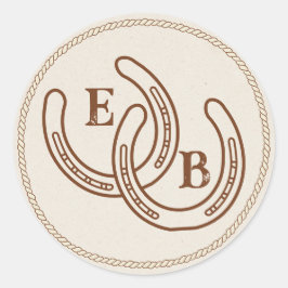 Simple Western Horseshoe Wedding Monogram Runder Aufkleber
