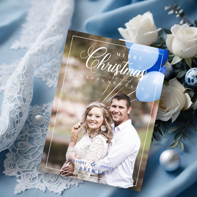 Simple Whimsical Christmas Script Foto Family (Simple Whimsical Merry Christmas Script Photo Family Holiday Card. )