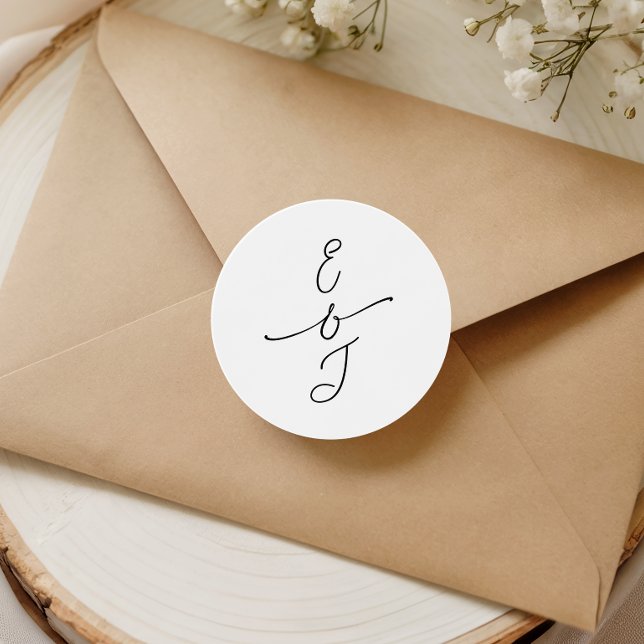 Simple Whimsical Handwritten Monogram Wedding Runder Aufkleber (Von Creator hochgeladen)