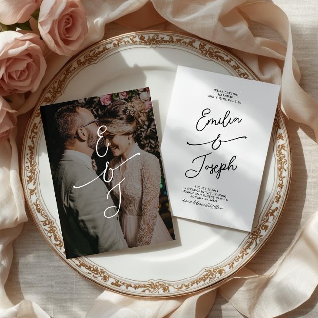Simple Whimsical Handwritten Wedding Photo Einladung (Von Creator hochgeladen)