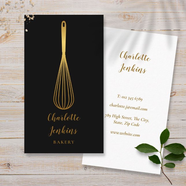 Simple Whisk Bäckerei Patisserie Black Gold Visitenkarte (Simple Whisk Bakery Patisserie Black Gold Business Card)