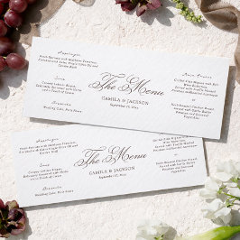 Simple White and Brown Wedding Menu Card Einladung