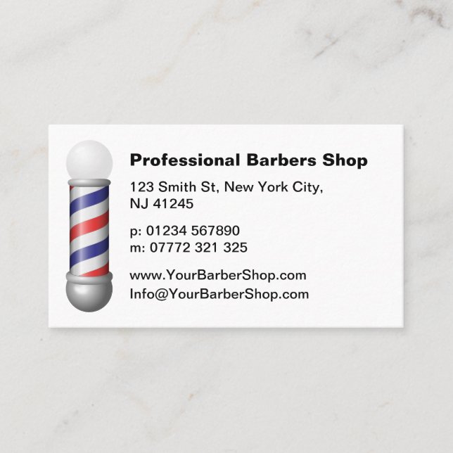 Simple White Barbers Pole Barbershop Business Card Visitenkarte (Vorderseite)