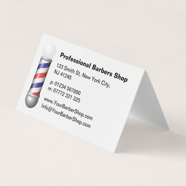 Simple White Barbers Pole Barbershop Business Card Visitenkarten (Vorderseite)