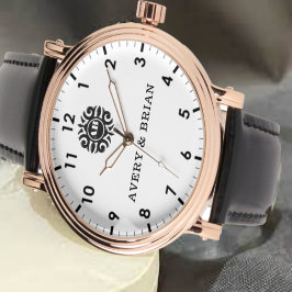 Simple white black Custom couple name monogram Armbanduhr