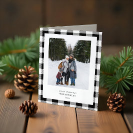 Simple WHITE Black Plaid Border 3 Photos Christmas Feiertagskarte