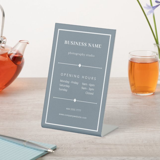 Simple White Business Office Opening Hours Blue Sockelschild (In SItu)