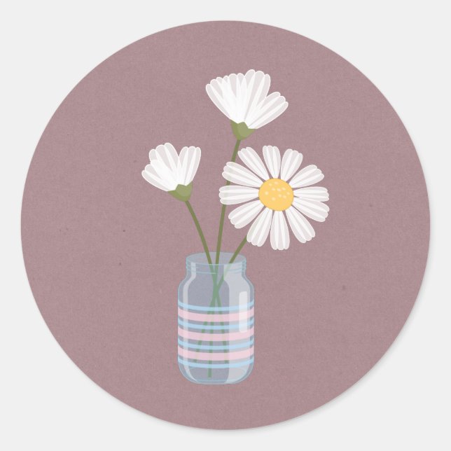Simple White Daisies Mason Jar Bouquet Runder Aufkleber (Vorderseite)