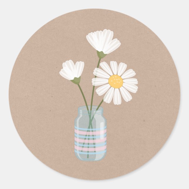 Simple White Daisies Mason Jar Bouquet Runder Aufkleber (Vorderseite)