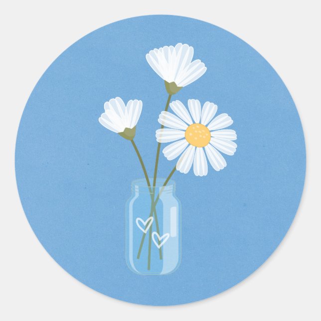 Simple White Daisies Mason Jar Hearts Bouquet Runder Aufkleber (Vorderseite)