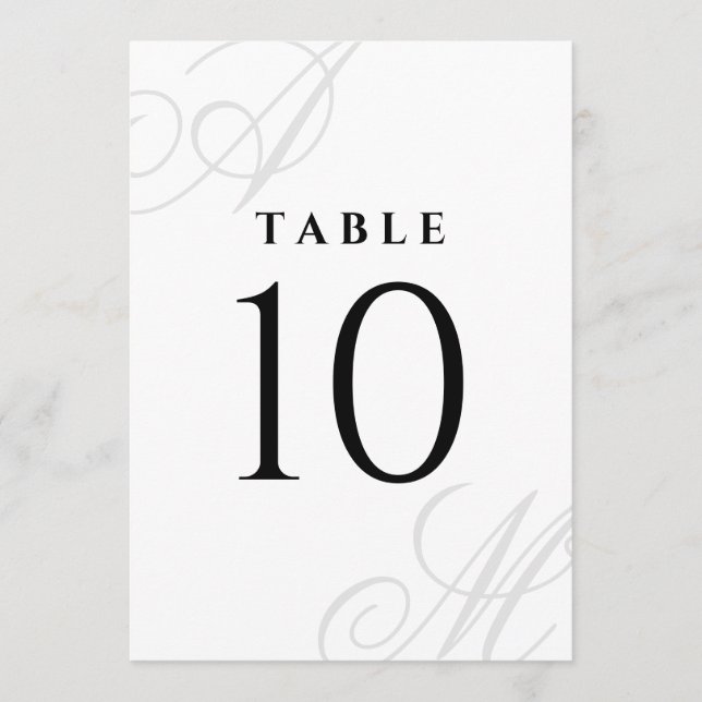 Simple White Elegant Monogram Table Numbers (Vorderseite)