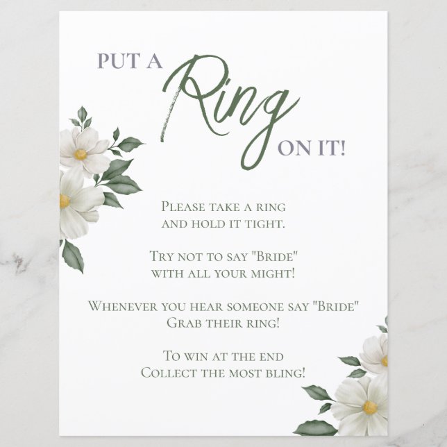 Simple White Floral Bridal Shower Ring Game (Vorderseite)