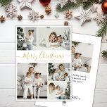 Simple White Gold 5 Foto Collage Weihnachten<br><div class="desc">Einfache, elegante Kalligrafie White und Gold 5 Foto Collage Frohe Weihnachts Script Holiday Card. Dieses festliche, minimalistische, skurrile 5 (5) Foto Feiertagskarte Template verfügt über eine hübsche Gitter Foto Collage und sagt "Frohe Weihnachten"! Der "Frohe Weihnachten"-Grußtext ist in einer schönen Hand geschrieben Wirble Swash-Schwanz-Schriftart-Typ in schwarz auf weißem Hintergrund. Auf...</div>