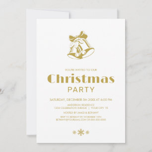 Simple White Gold Christmas Bells Party Einladung