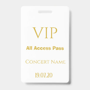 Simple White Gold VIP All Access Pass Konzert Ausweis