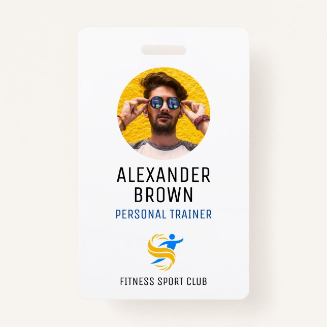 Simple White Logo And QR Code Employee ID  Photo Ausweis (Vorderseite)