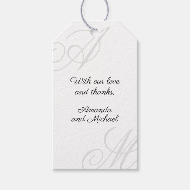 Simple White Minimal Elegant Monogram Wedding Geschenkanhänger (Vorderseite)