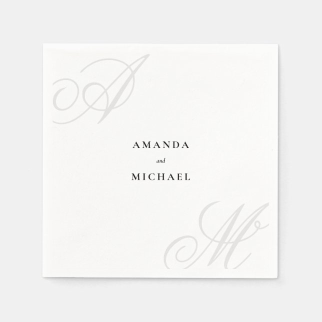 Simple White Modern Edge Elegant Monogram Wedding Serviette (Vorderseite)
