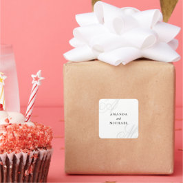 Simple White Modern Minimal Monogram Wedding Quadratischer Aufkleber
