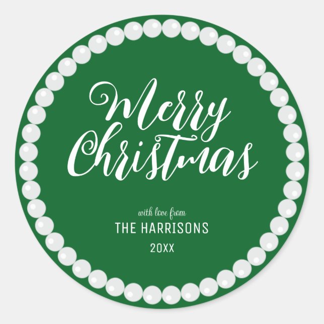 Simple White Pearl Green Christmas Runder Aufkleber (Vorderseite)
