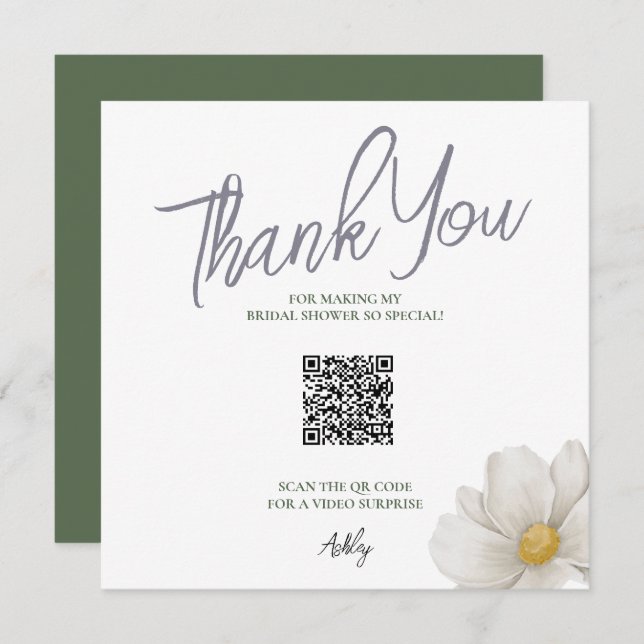 Simple White QR Code Bridal Shower Thank You Card Dankeskarte (Vorne/Hinten)
