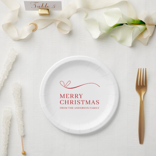Simple white red modern Merry Christmas Pappteller (Hochzeit)