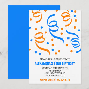 Simple White Retro Confetti 92. Geburtstag Einladung