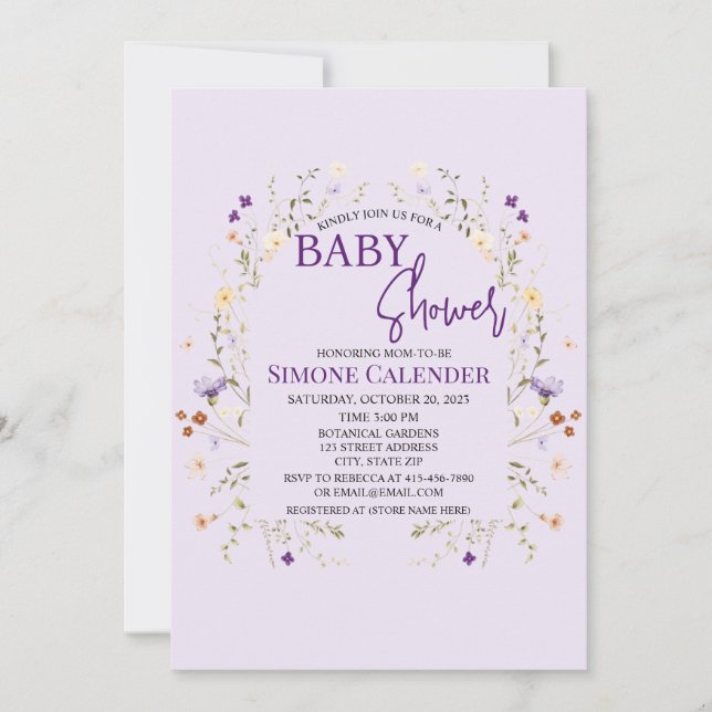 Simple Wildflower Floral Baby Shower Invitation Einladung (Vorderseite)