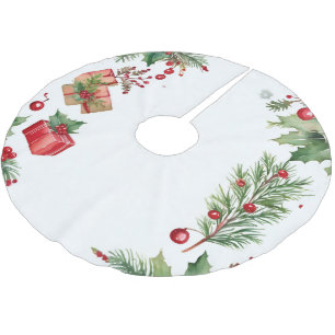 Simple Wreath Holly Berries Merry Xmas Muster Polyester Weihnachtsbaumdecke
