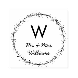 Simple Wreath - Mr. & Mrs. Monogram Permastempel